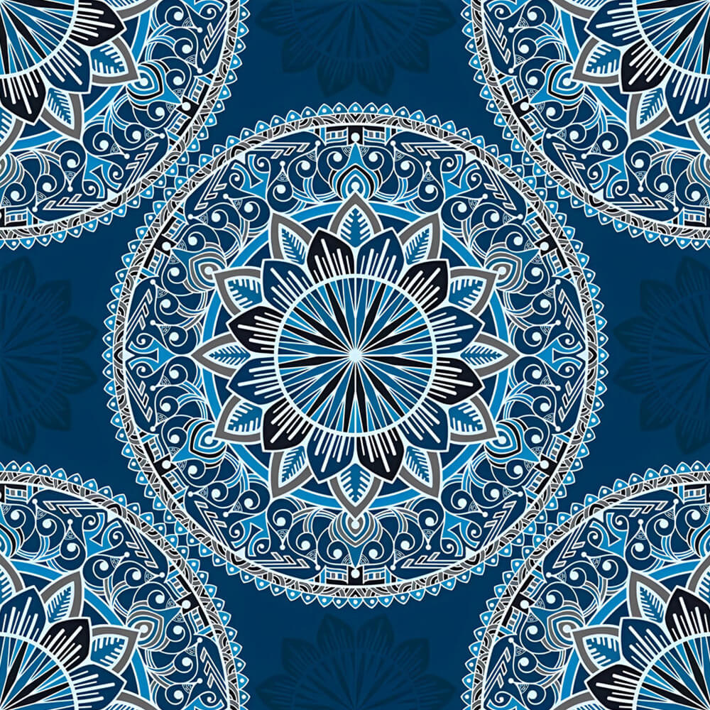 Blue and white patterned mandala cross stitch kit for beginners