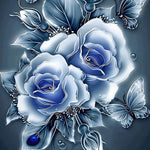 Blue and white roses with butterflies paint by numbers kit for beginners