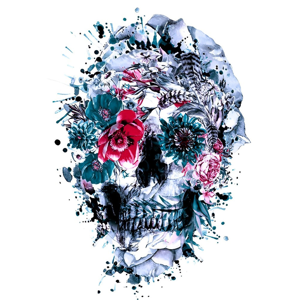 Blue and white watercolour floral skull cross stitch kit for beginners