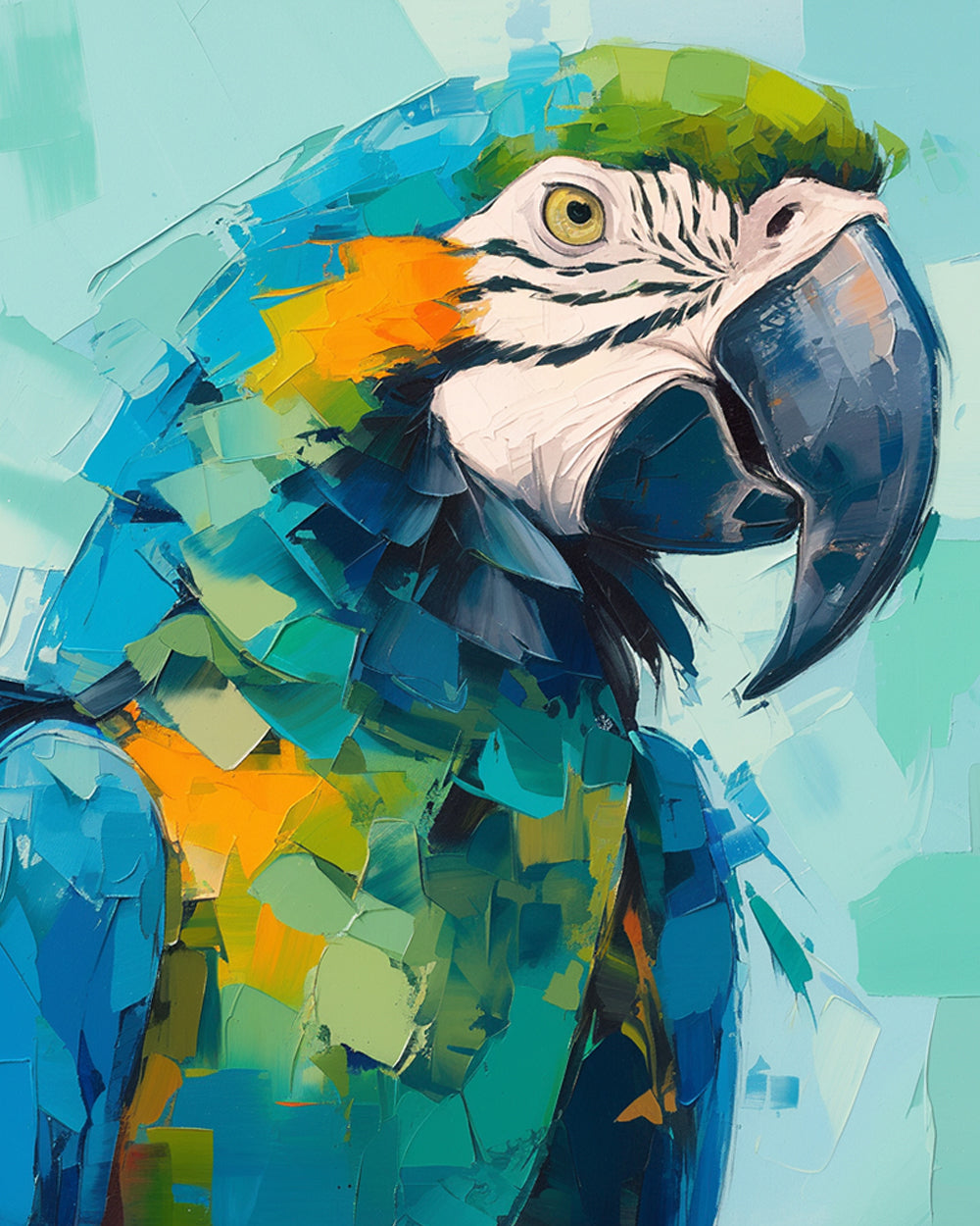 Blue and yellow macaw portrait cross stitch kit for beginners