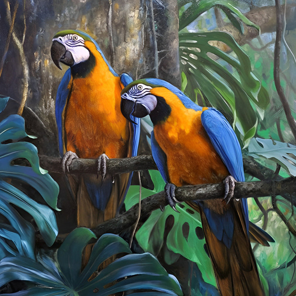 Blue and yellow macaws cross stitch kit for beginners