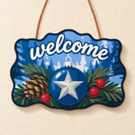 Blue bauble welcome decor paint by numbers door hanger finished design