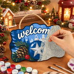 Blue bauble welcome decor paint by numbers door hanger painting process