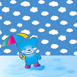Blue bear with umbrella in rain cross stitch kit for beginners