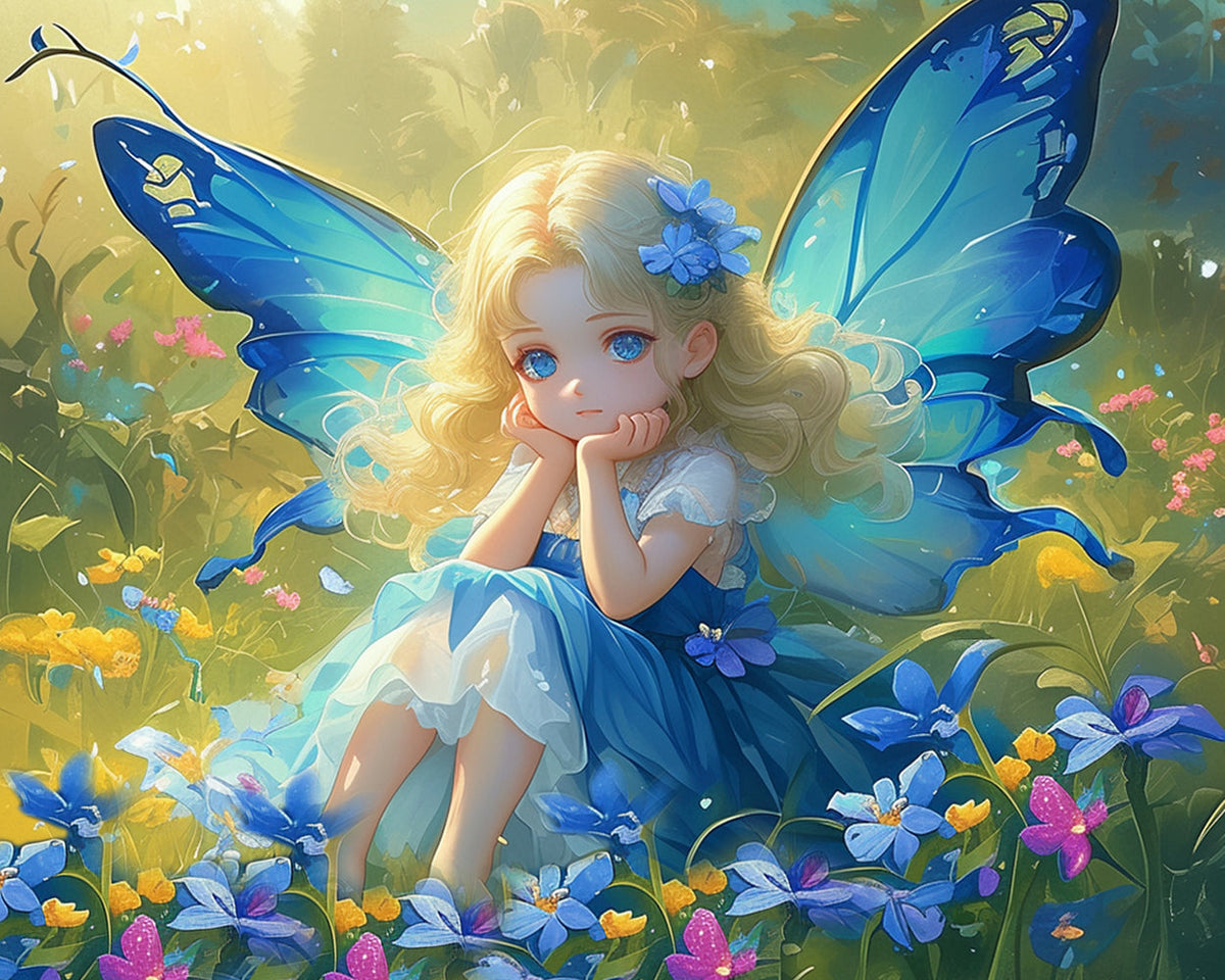 Blue butterfly fairy paint by numbers kit for beginners