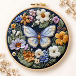 Blue butterfly in wildflower garden embroidery kit