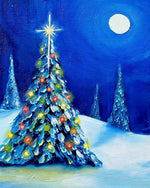 Blue christmas tree in the snow cross stitch kit for beginners