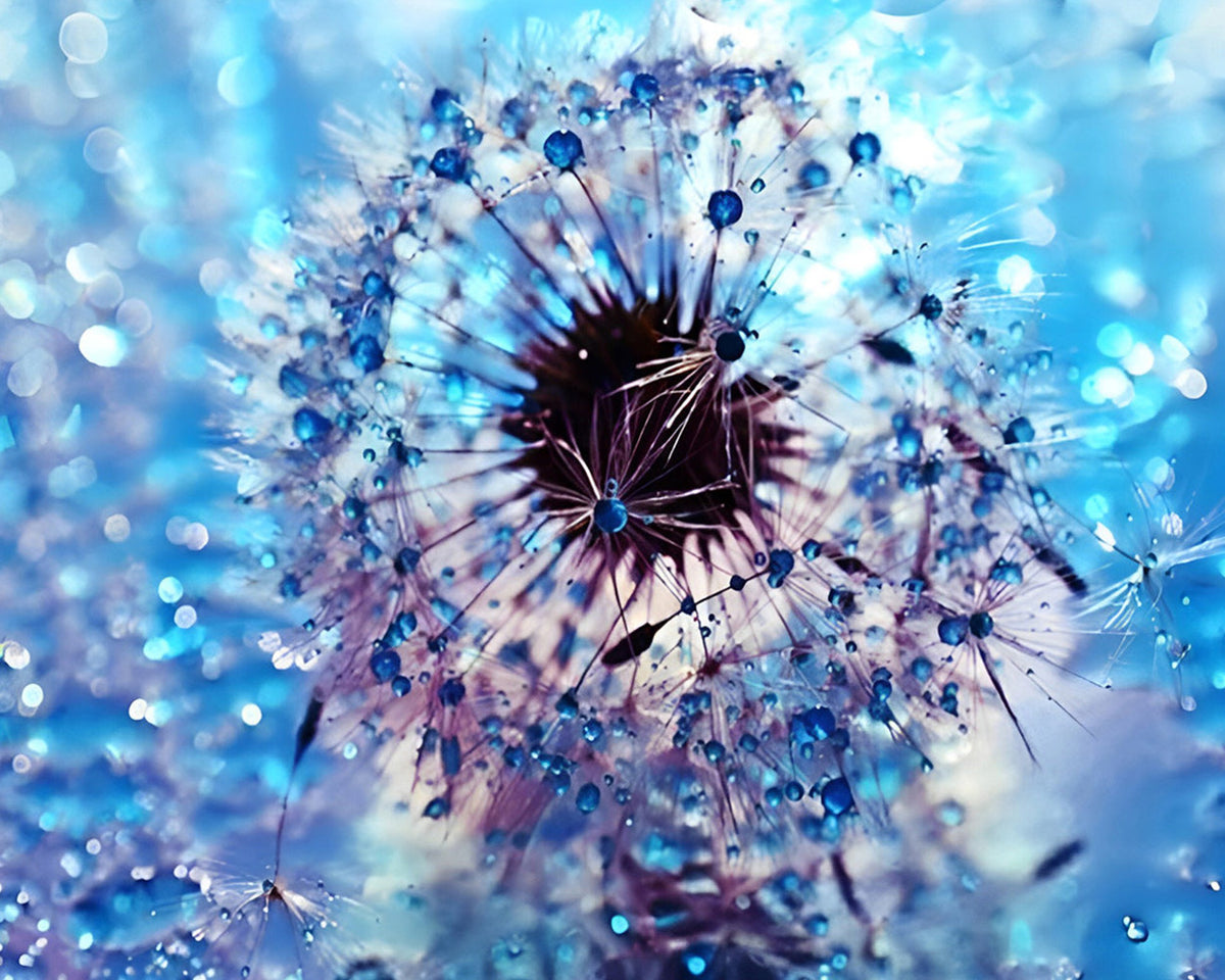 Blue dandelion with dew drops cross stitch kit for beginners