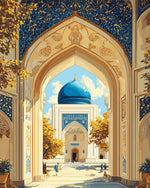 Blue dome mosque archway cross stitch kit for beginners