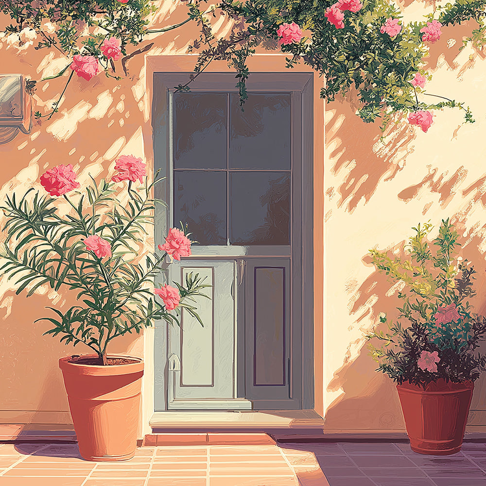Blue door and pink oleander cross stitch kit for beginners