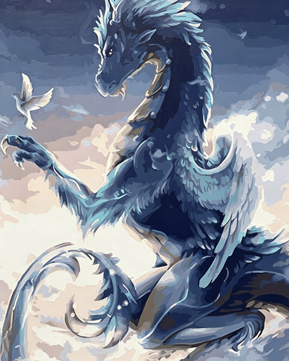 Blue dragon and white dove cross stitch kit for beginners