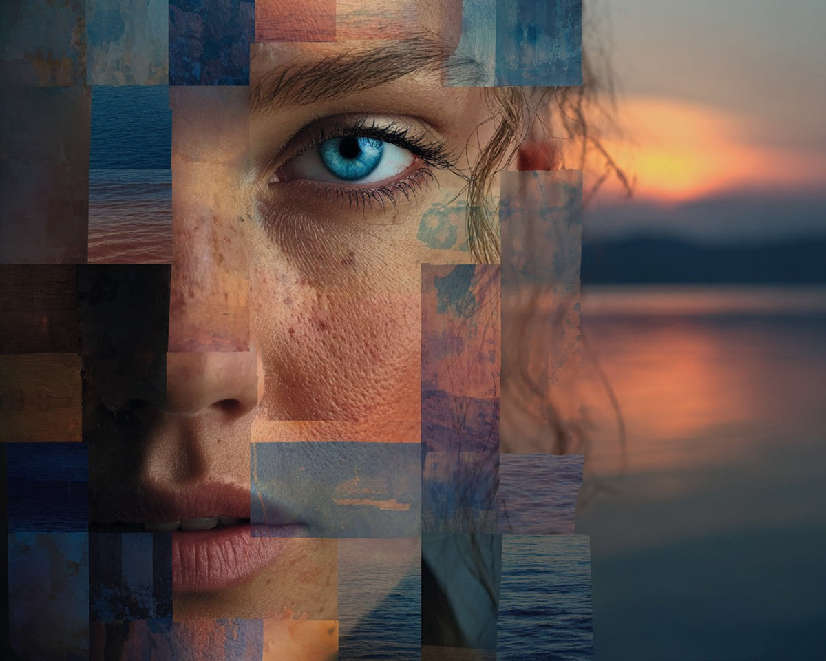 Blue eye and ocean collage cross stitch kit for beginners