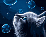 Blue eyed cat with bubbles cross stitch kit for beginners