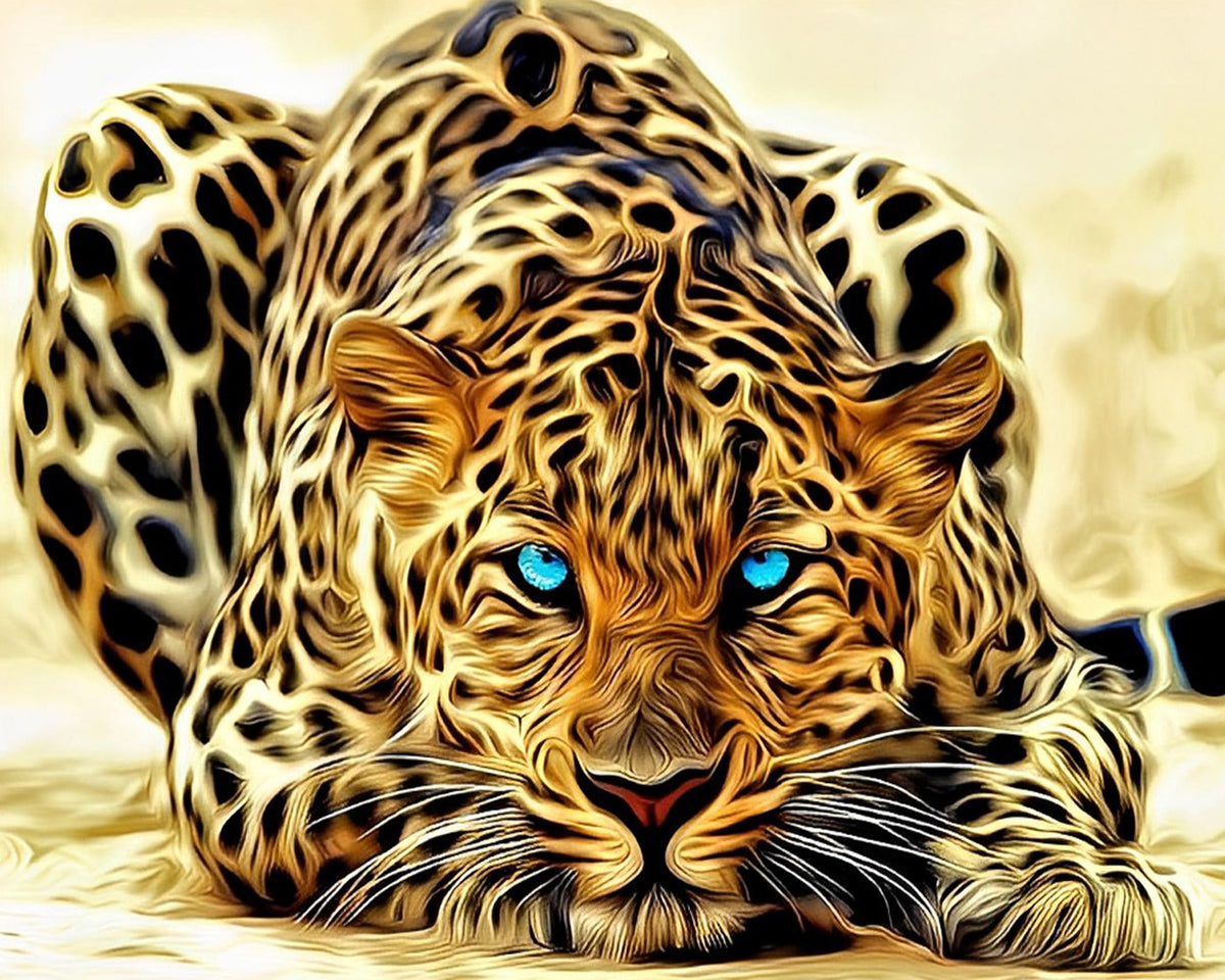 Blue eyed leopard paint by numbers kit for beginners