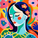 Blue faced woman with flowers cross stitch kit for beginners