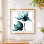 Finished blue floral illustration paint by numbers artwork displayed as home decor