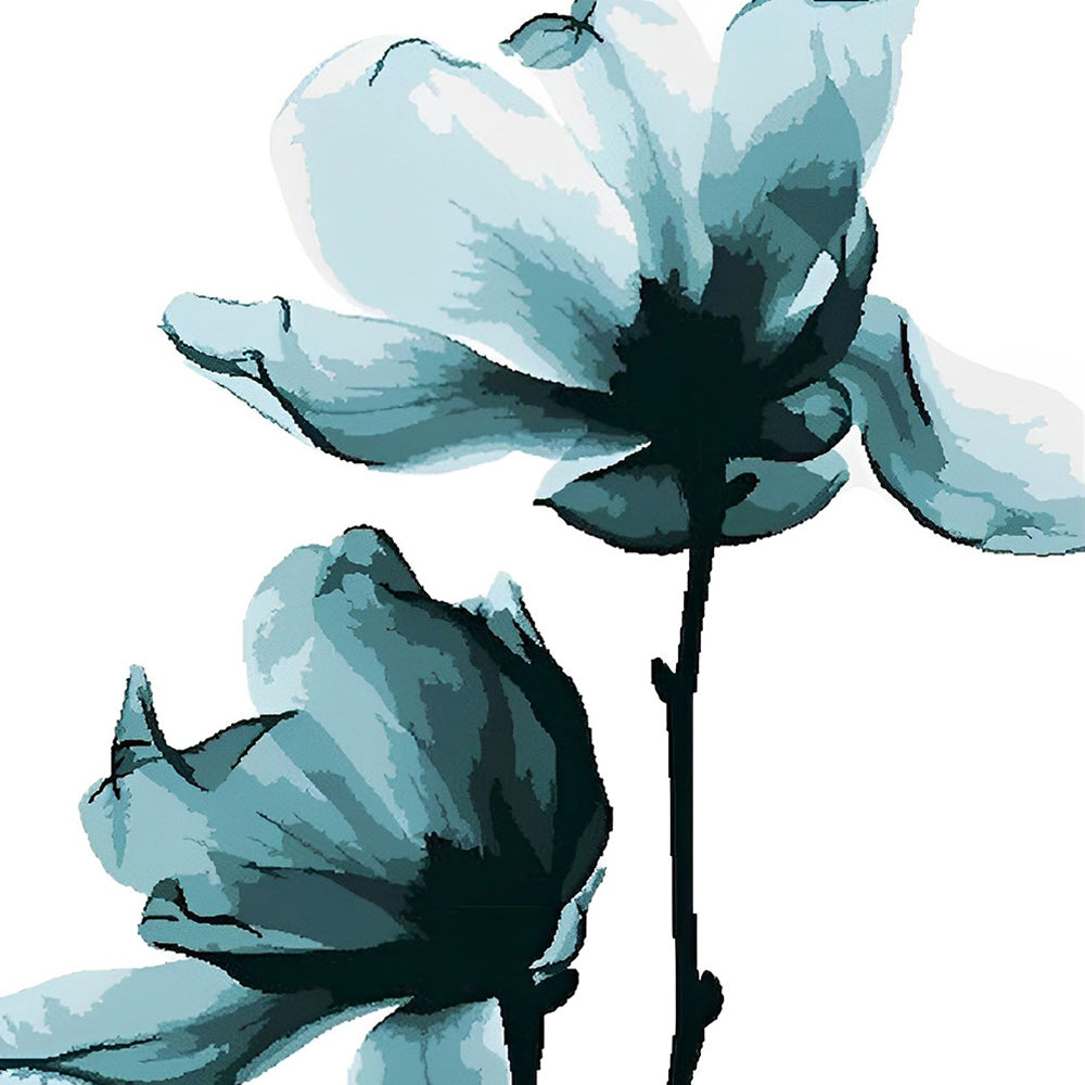 Blue floral illustration paint by numbers kit for beginners