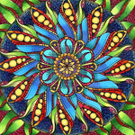 Blue green and red floral mandala cross stitch kit for beginners