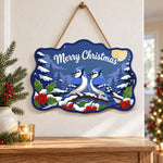 Blue jay pair christmas paint by numbers door hanger as indoor wall decor