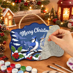 Blue jay pair christmas paint by numbers door hanger painting process