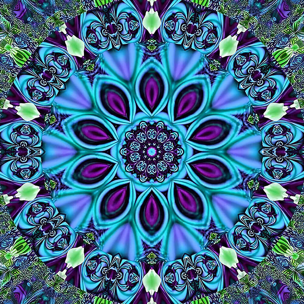 Blue kaleidoscope mandala cross stitch kit for beginners