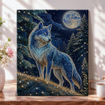 Blue moon wolf in pine woods pearl diamond painting kit for beginners