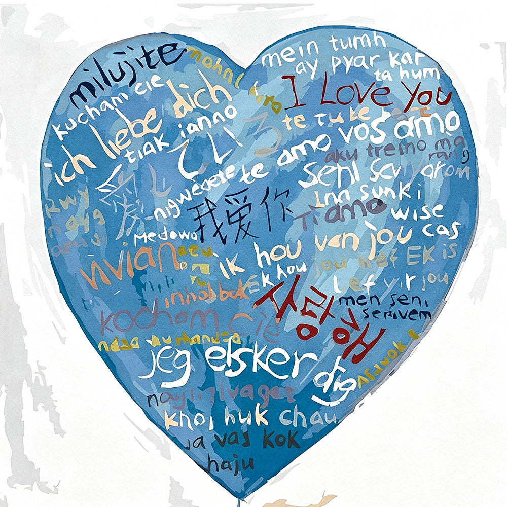 Blue multi language i love you heart cross stitch kit for beginners