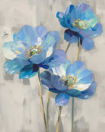 Blue poppies on neutral background cross stitch kit for beginners