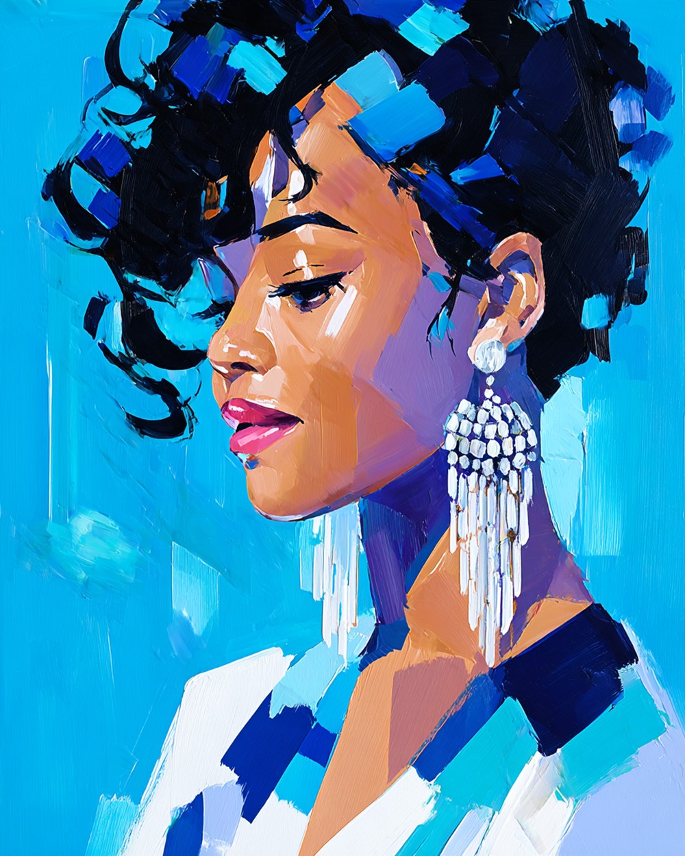 Blue portrait of a woman cross stitch kit for beginners