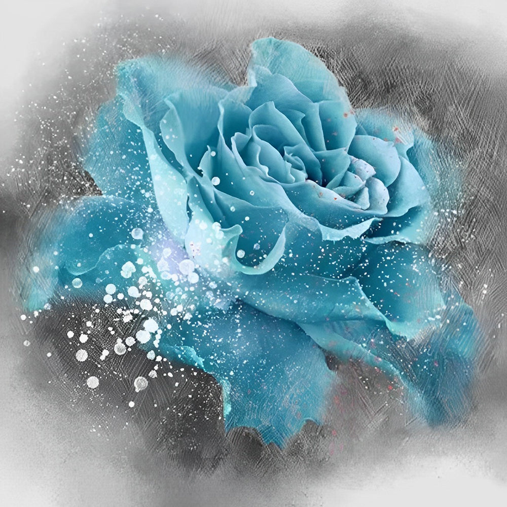 Blue rose with water splashes cross stitch kit for beginners