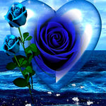 Blue roses with crystal heart paint by numbers kit for beginners