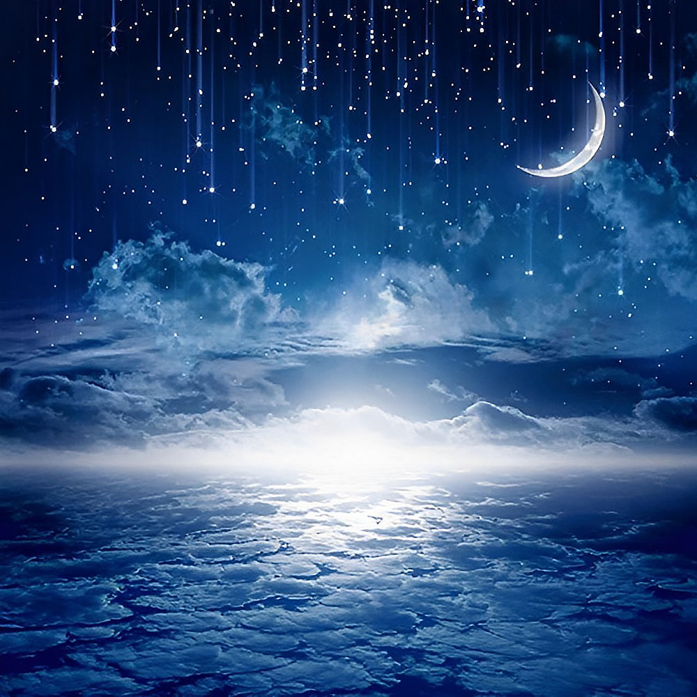 Blue starry night and crescent moon cross stitch kit for beginners