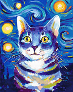 Blue starry night cat cross stitch kit for beginners