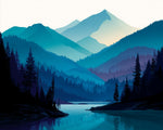 Blue toned mountains cross stitch kit for beginners