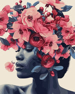 Blue toned woman with pink blossoms cross stitch kit for beginners
