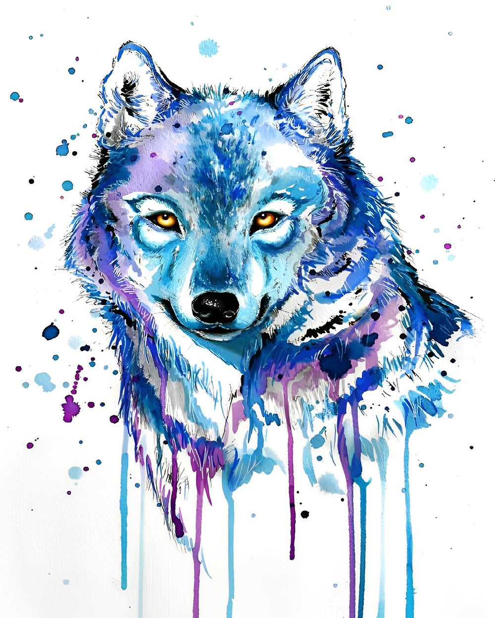 Blue watercolour wolf cross stitch kit for beginners
