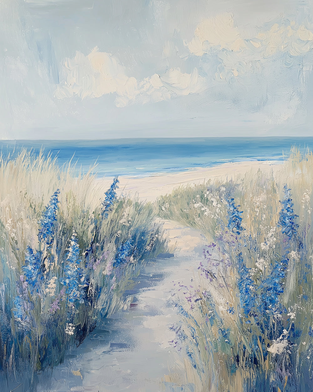 Blue wildflower path to the beach cross stitch kit for beginners