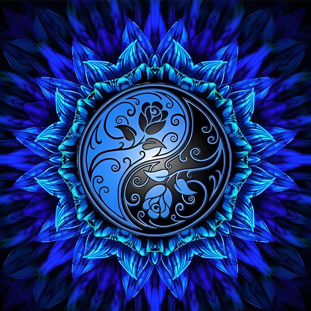Blue yin yang mandala cross stitch kit for beginners