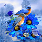 Bluebirds and blue flowers cross stitch kit for beginners
