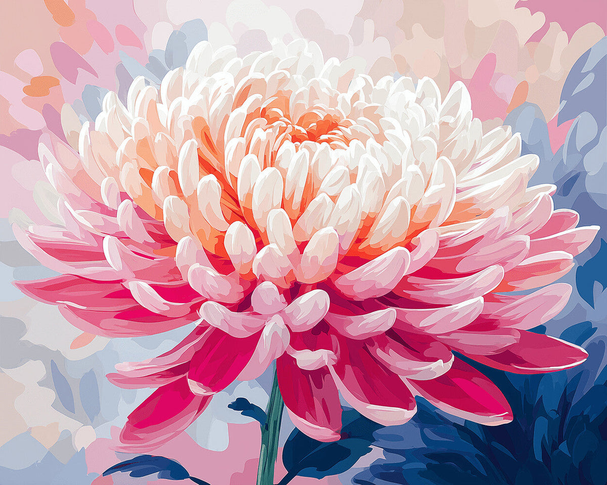 Blush pink dahlia paint by numbers kit for beginners
