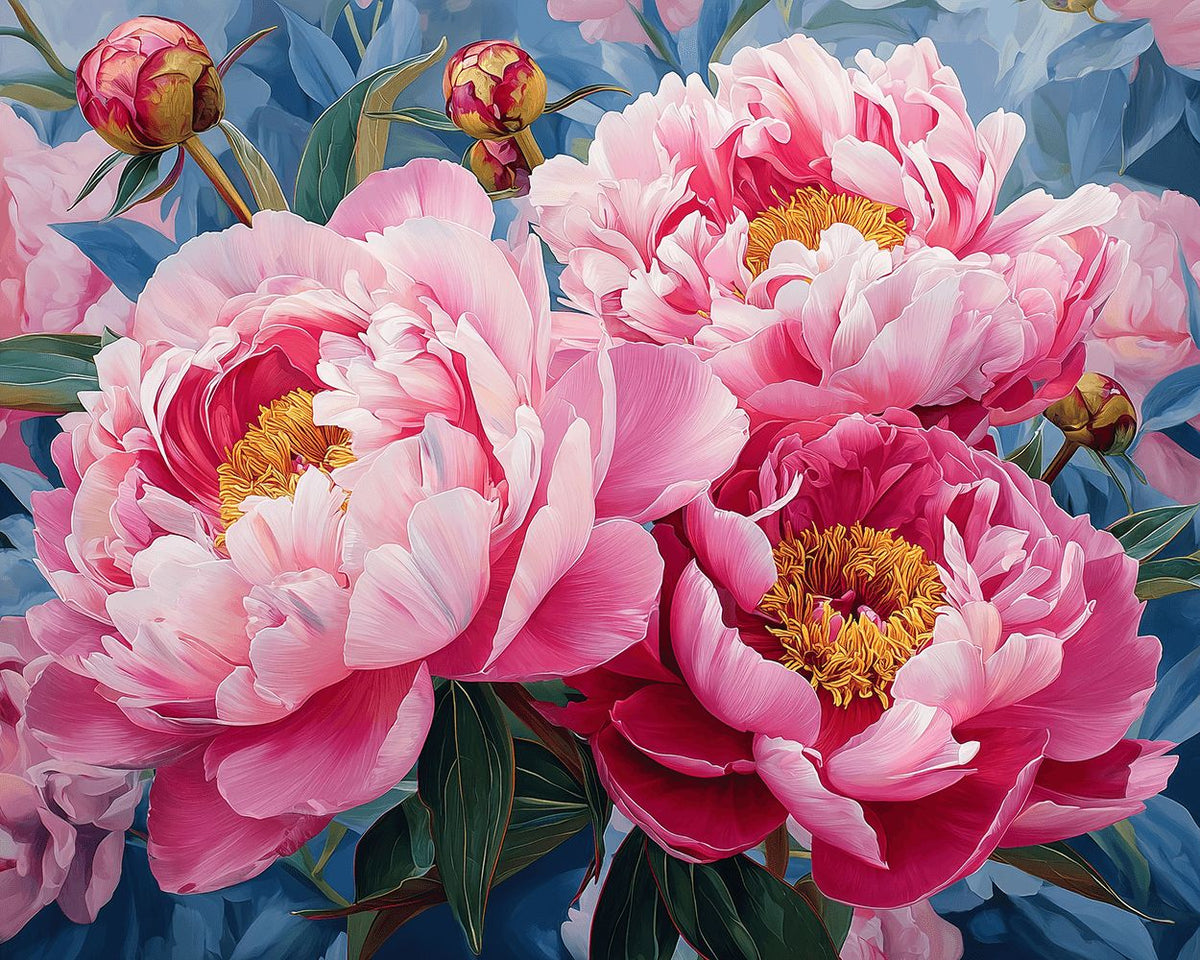 Blush pink peonies close up cross stitch kit for beginners