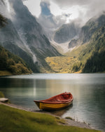 Boat on a misty alpine lake cross stitch kit for beginners