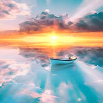 Boat on a sea of clouds cross stitch kit for beginners
