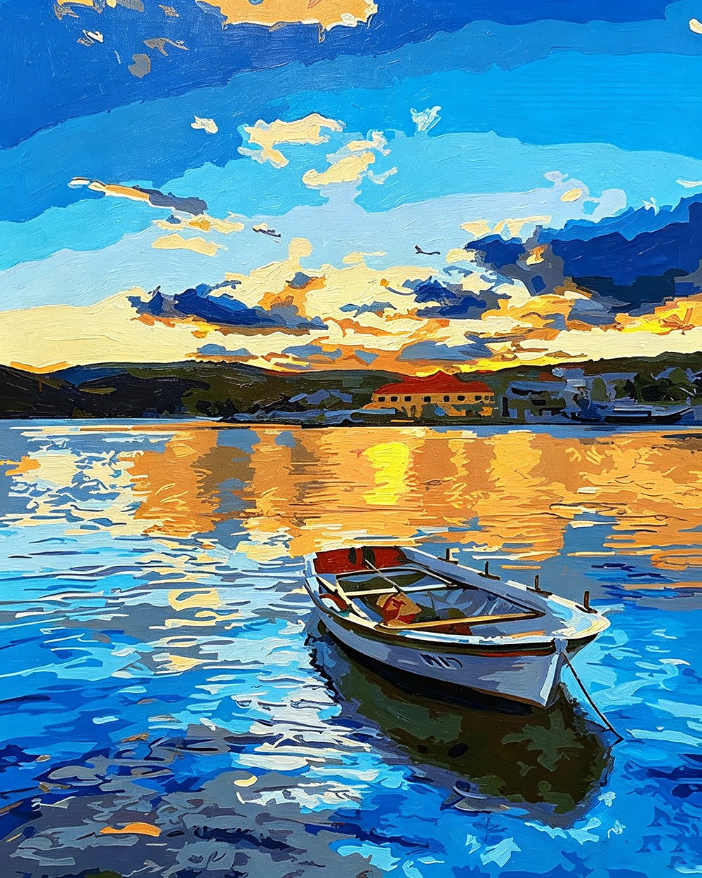 Boat on blue sea cross stitch kit for beginners