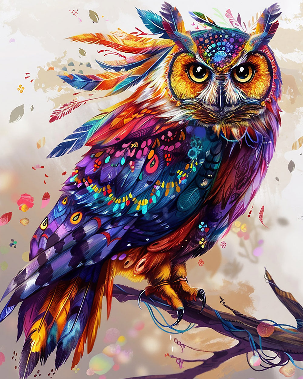 Bohemian rainbow owl cross stitch kit for beginners