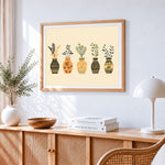 Boho geometric vases and botanicals paint by numbers artwork displayed on wall as home decor