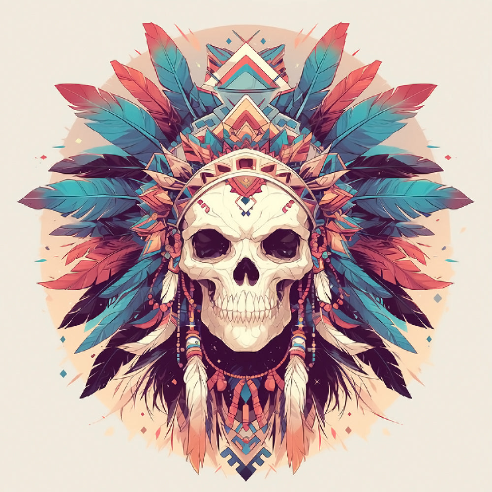 Boho tribal skull with feathers cross stitch kit for beginners
