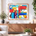 Finished bold geometric abstract art paint by numbers artwork displayed as home decor