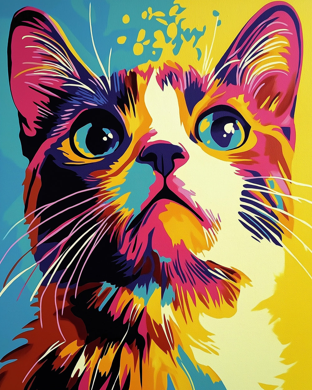 Bold pop art cat face cross stitch kit for beginners