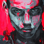 Bold red and black abstract portrait cross stitch kit for beginners